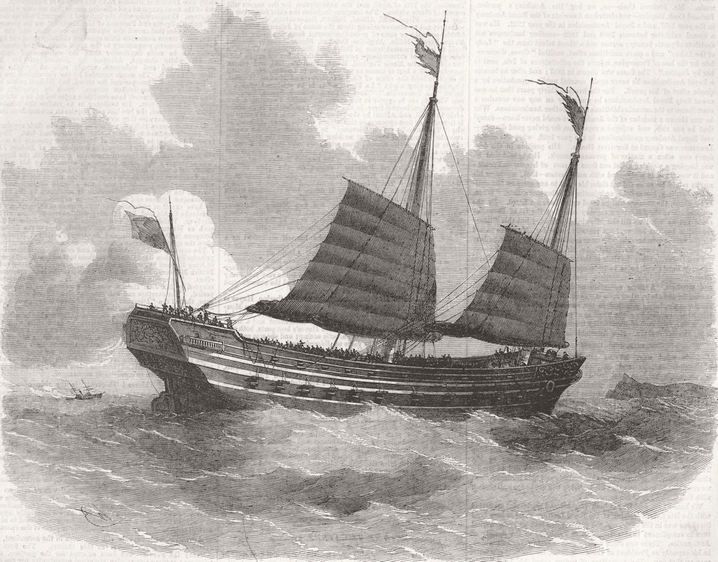 CHINA. 1st-class junk 1857 old antique vintage print picture